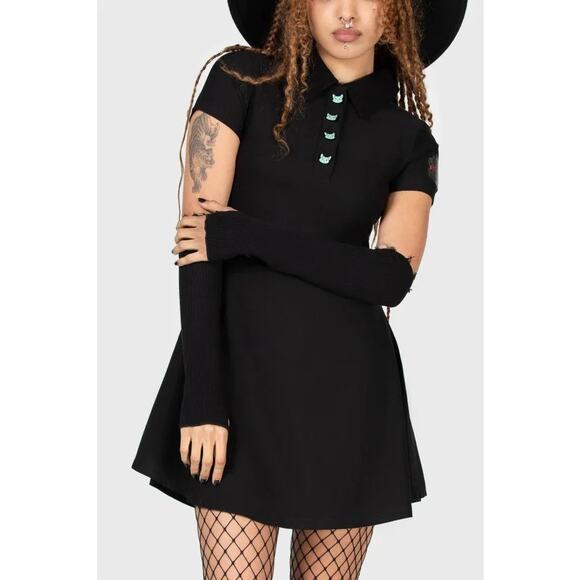 New Killstar Lil Vampurr Mini Shirt Dress Black Front Button Short Sleeve Sz XL - Picture 3 of 8